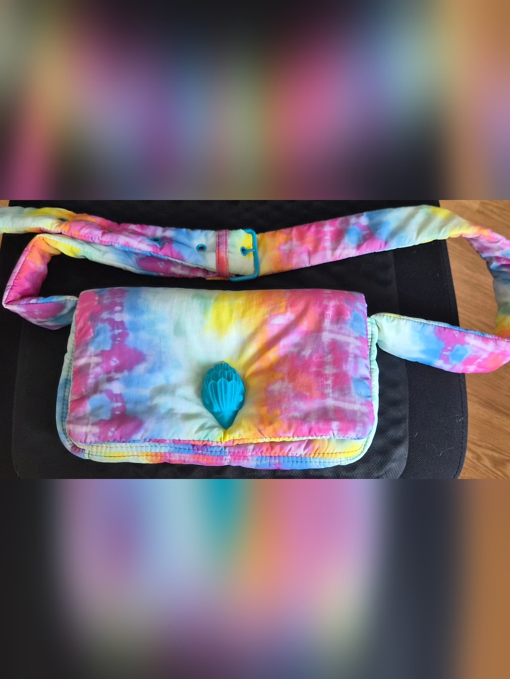 Kurt Geiger Tie-Dye Multicolor Crossbody Bag with Teal Eagle Accent